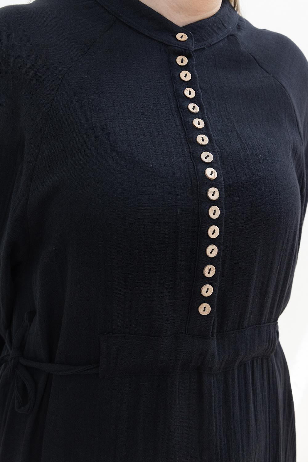 Black-Waist Tied Belt Loop Dress