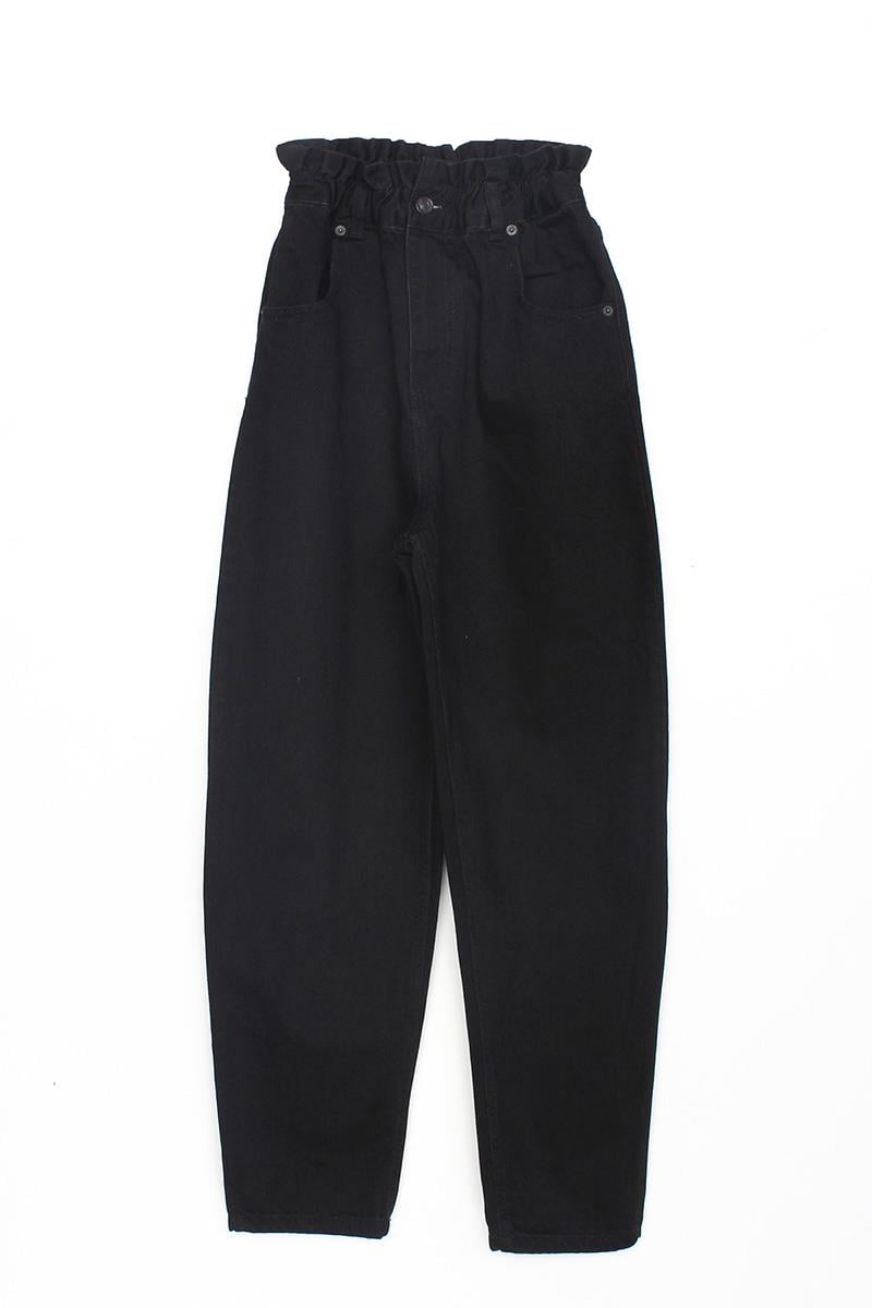 Black-Smocked Waist Slouchy Jean Trousers