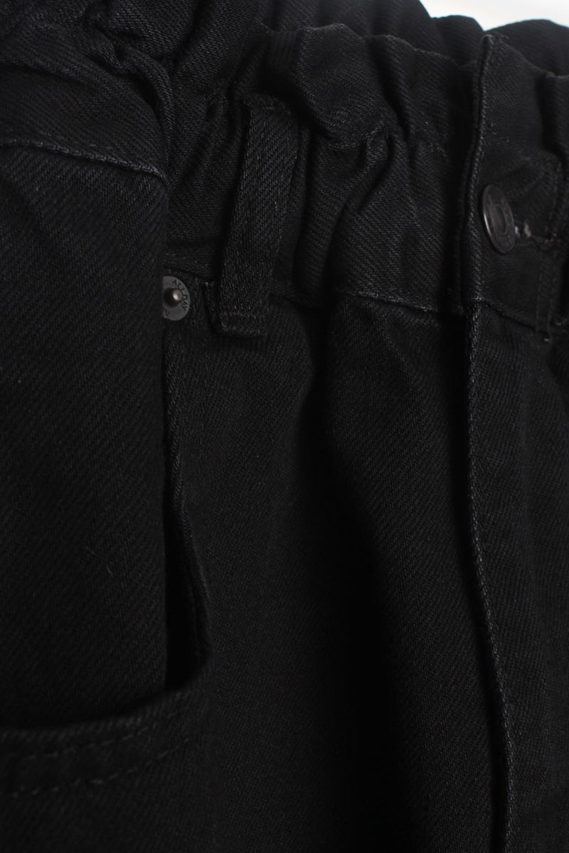 Black-Smocked Waist Slouchy Jean Trousers