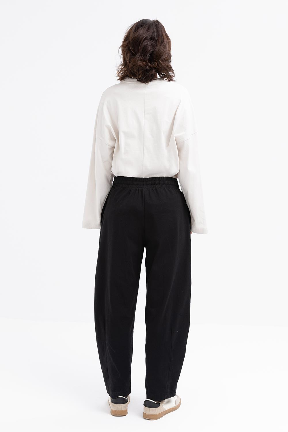 Siyah-Beli Lastikli Slouchy Pantolon