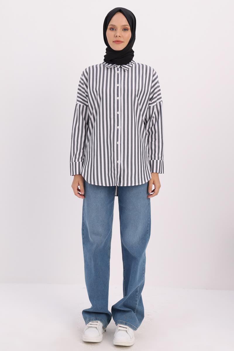 Siyah-Beyaz-Oversize Basic Gömlek