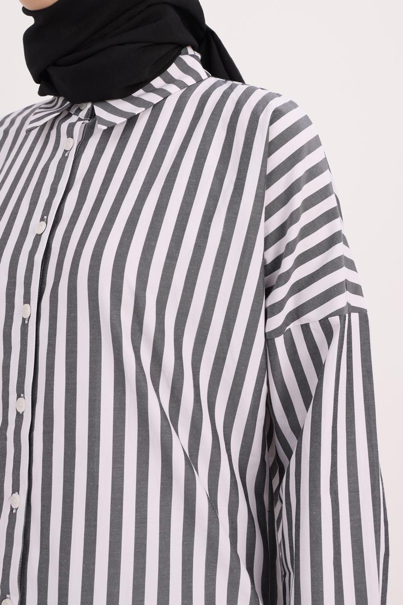 Siyah-Beyaz-Oversize Basic Gömlek