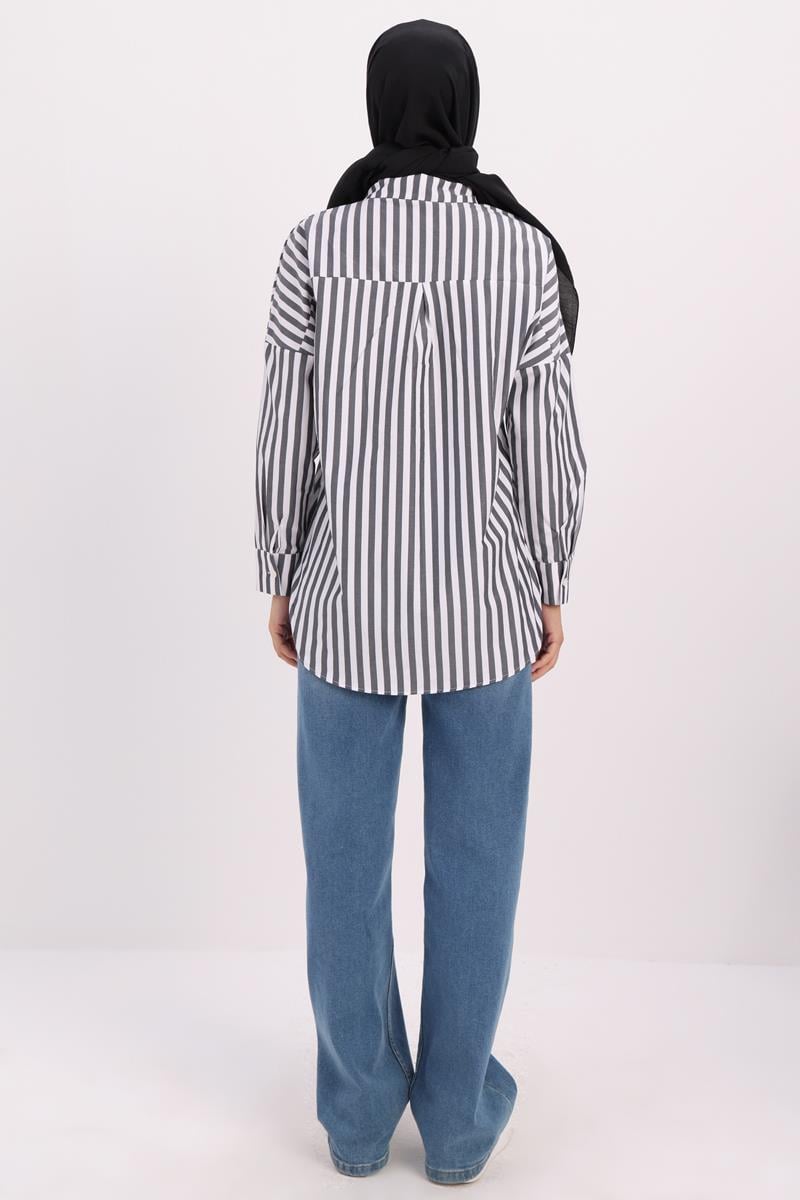 Siyah-Beyaz-Oversize Basic Gömlek