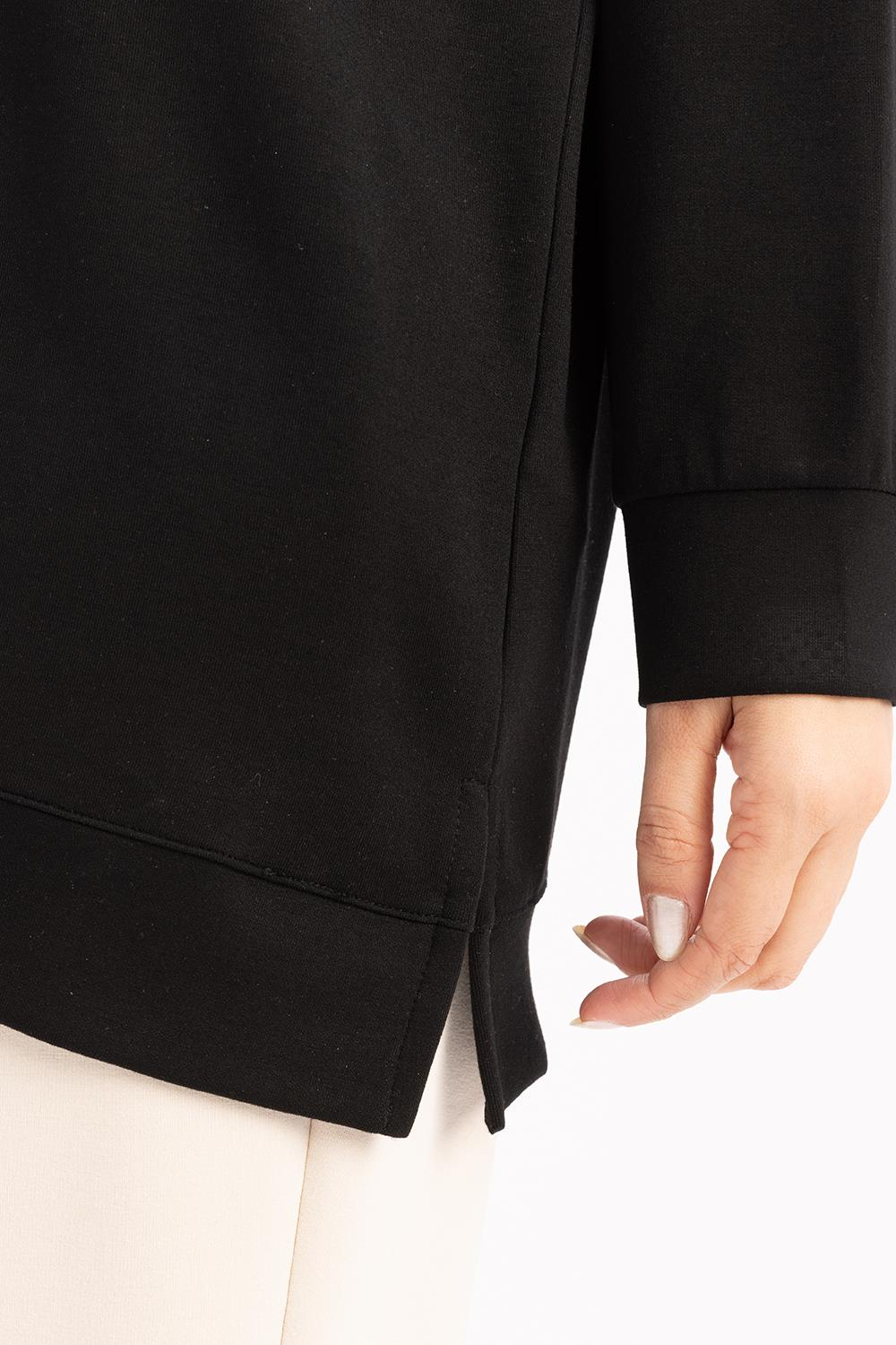 Siyah-Bisiklet Yaka Reglan Kol Sweat