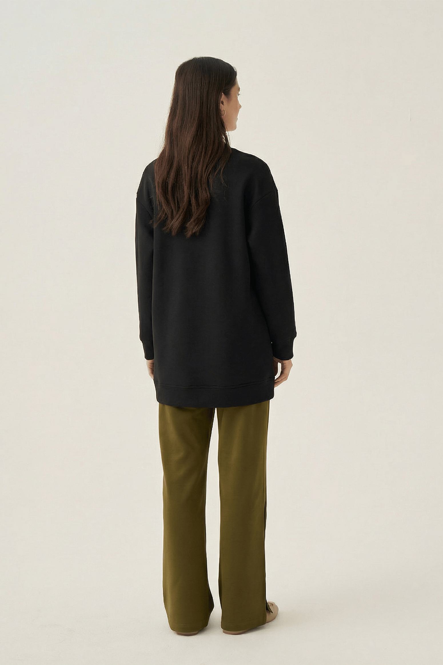Siyah-Bisiklet Yaka Sweatshirt
