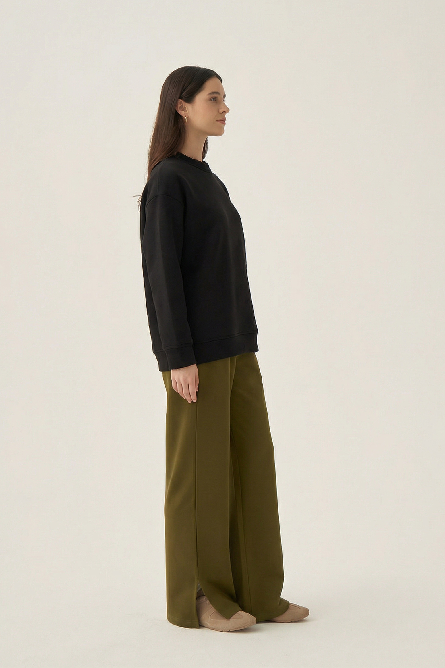 Siyah-Bisiklet Yaka Sweatshirt