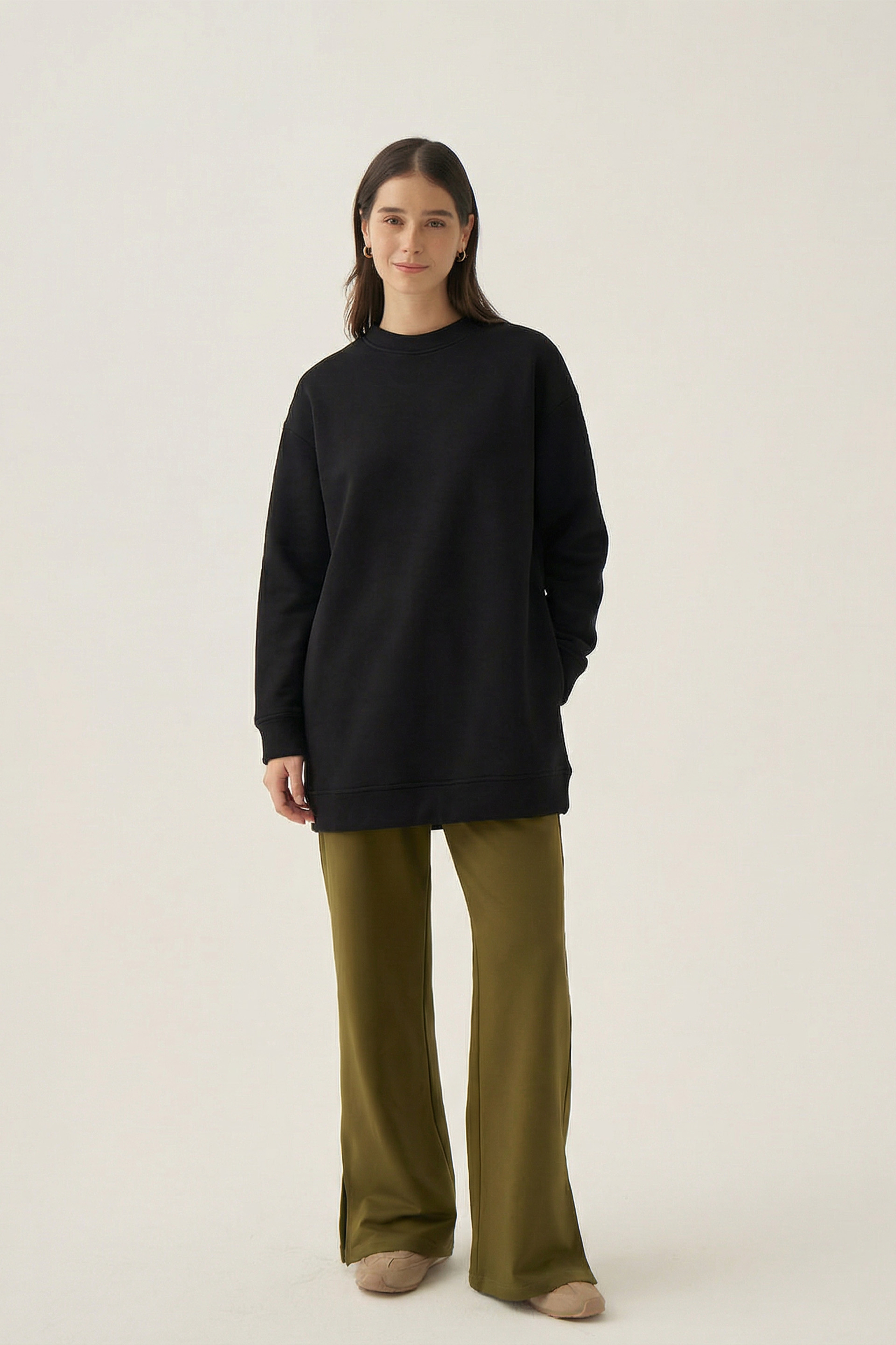 Siyah-Bisiklet Yaka Sweatshirt