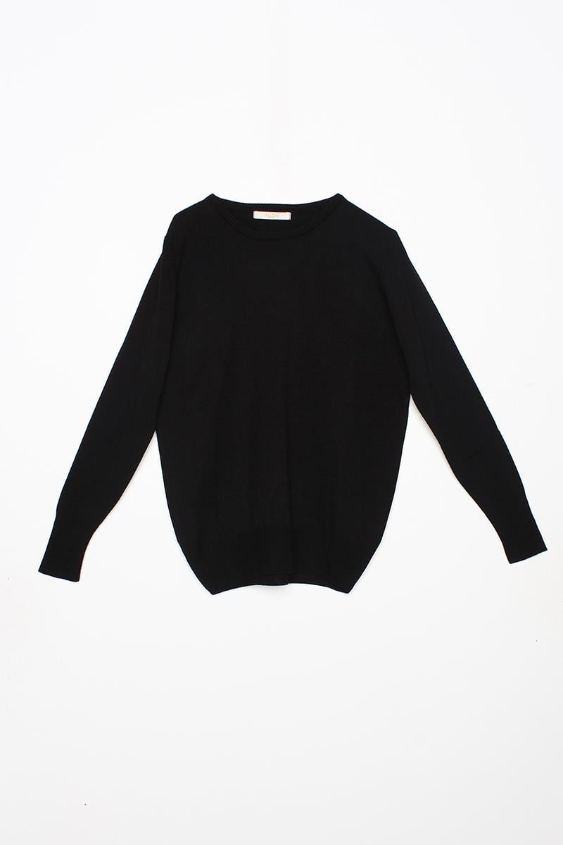 Black-Crewneck Knitwear Sweater