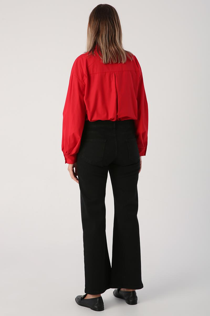 Siyah-Bol Paça Denim Pantolon