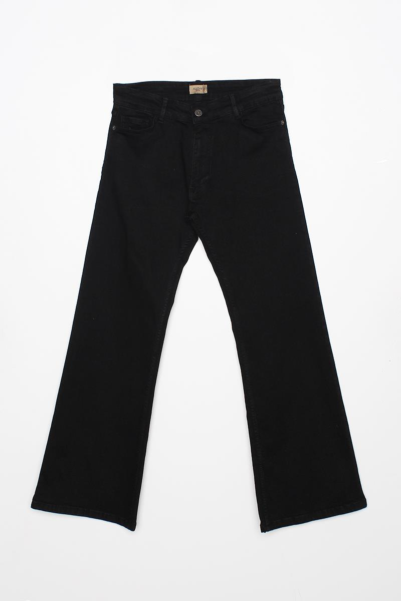 Siyah-Bol Paça Denim Pantolon