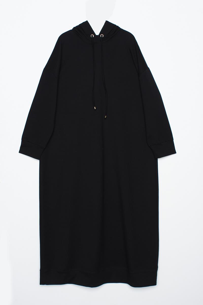 Robe tricotée basique à capuche noire grande taille