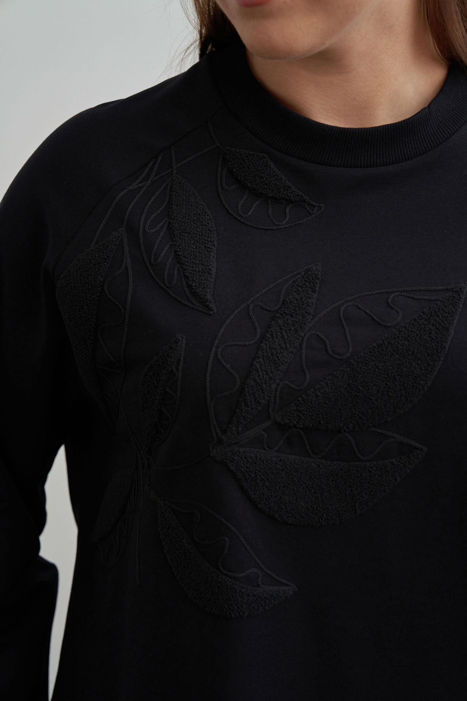 Siyah-Büyük Beden Pamuklu Yaprak Desenli Tunik