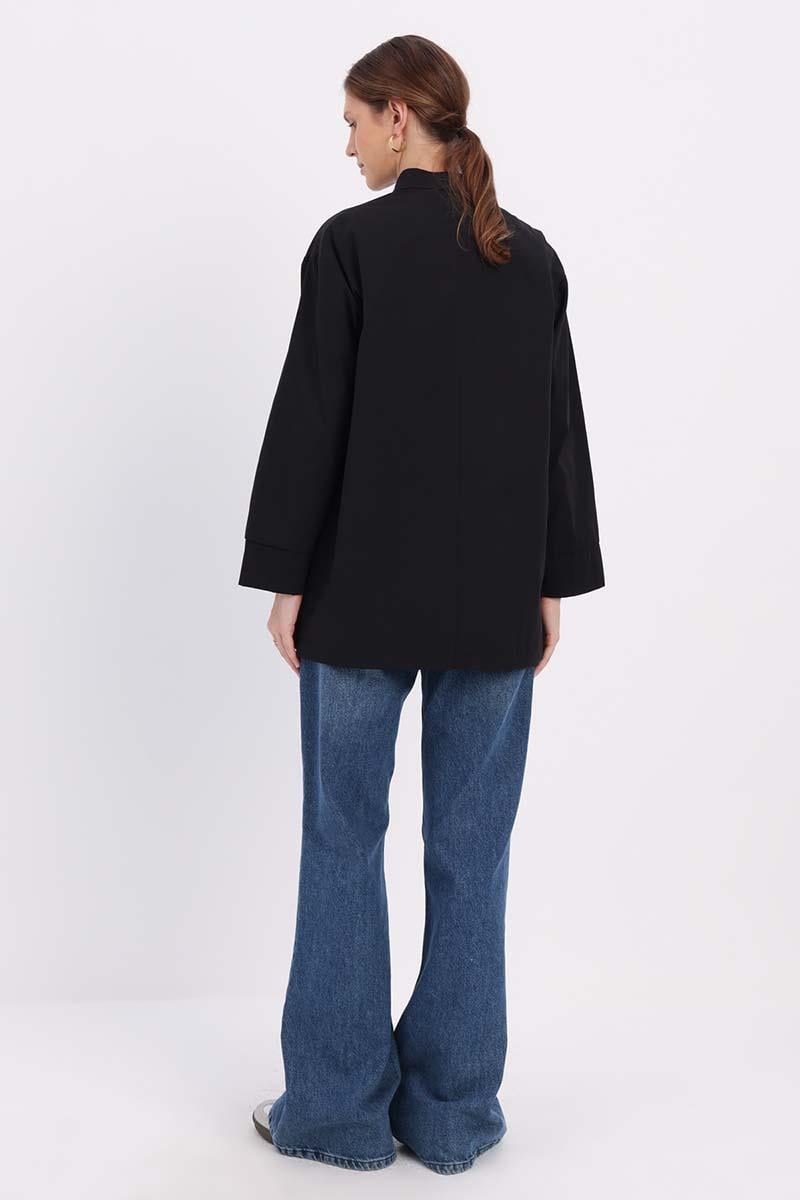 Siyah-CEPLİ FERMUARLI TRENÇKOT