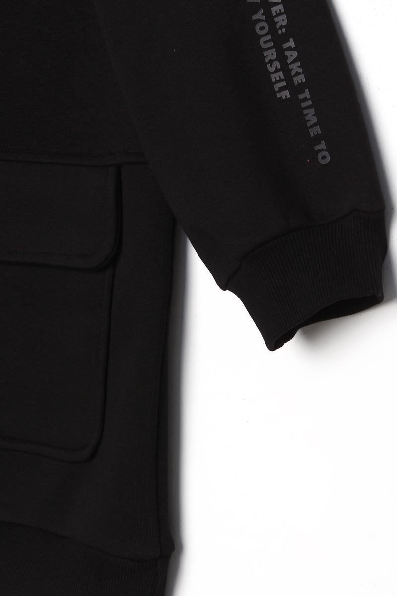 Siyah-Cepli Kapüşonlu Oversize Sweat Hırka