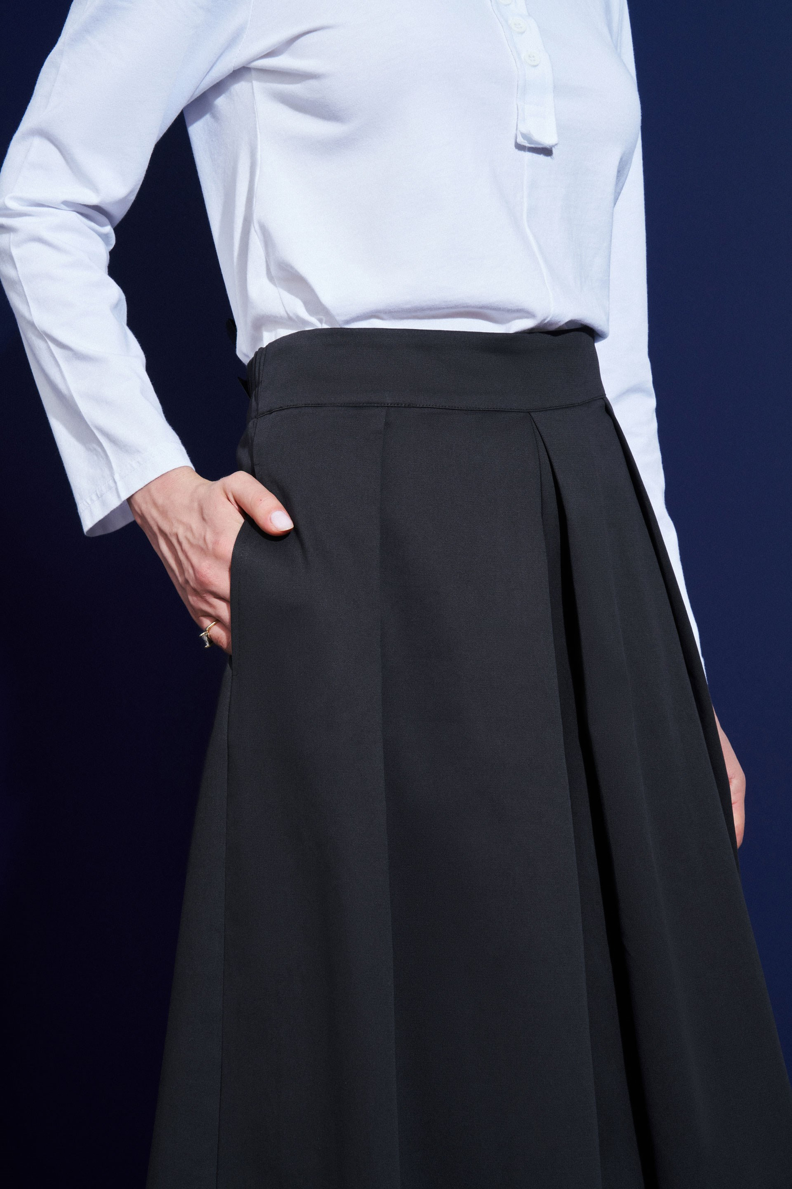 Siyah-Çift Pile Detaylı Gabardin Pantolon