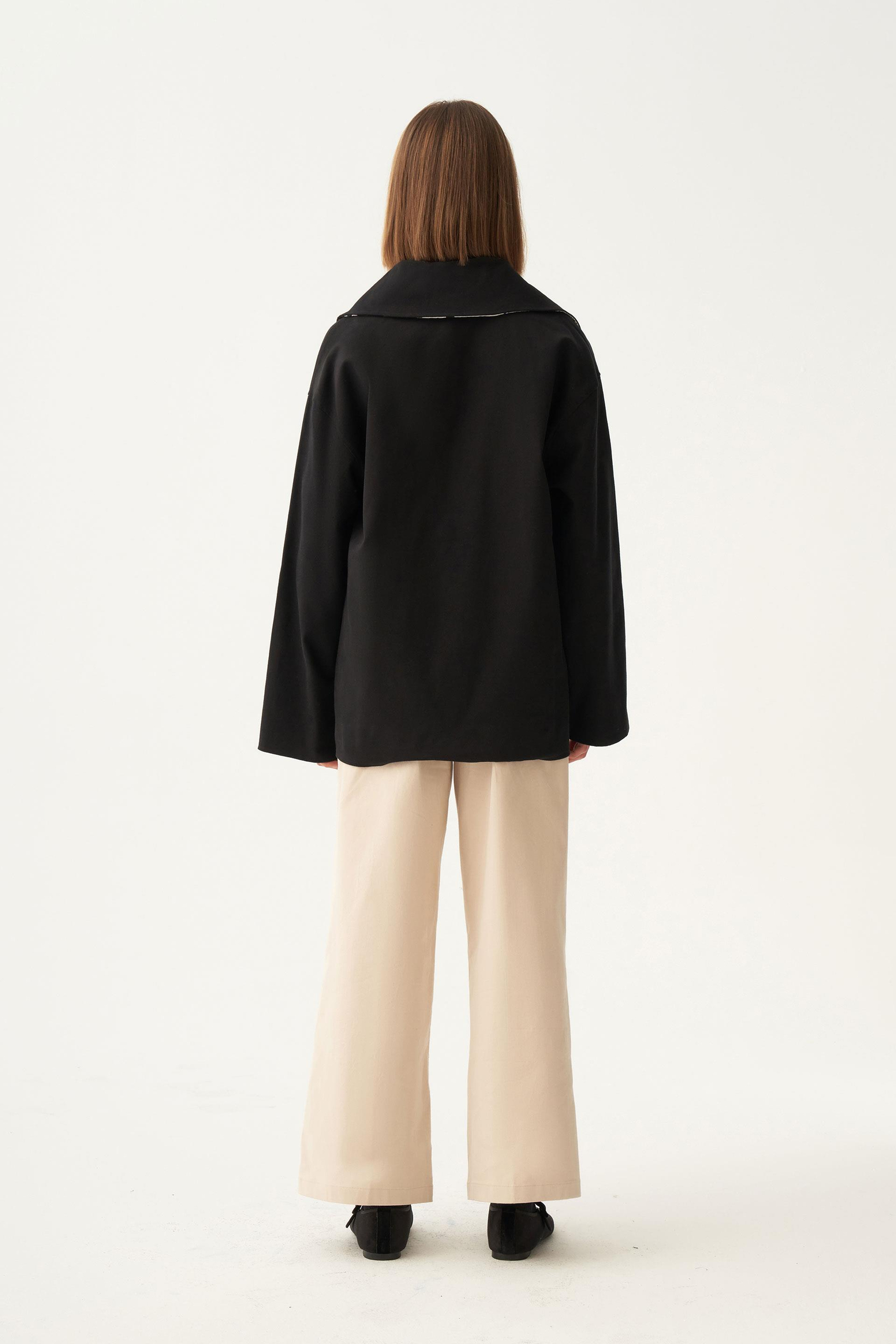 Siyah-Çift Yönlü Gabardin Kapitone Ceket