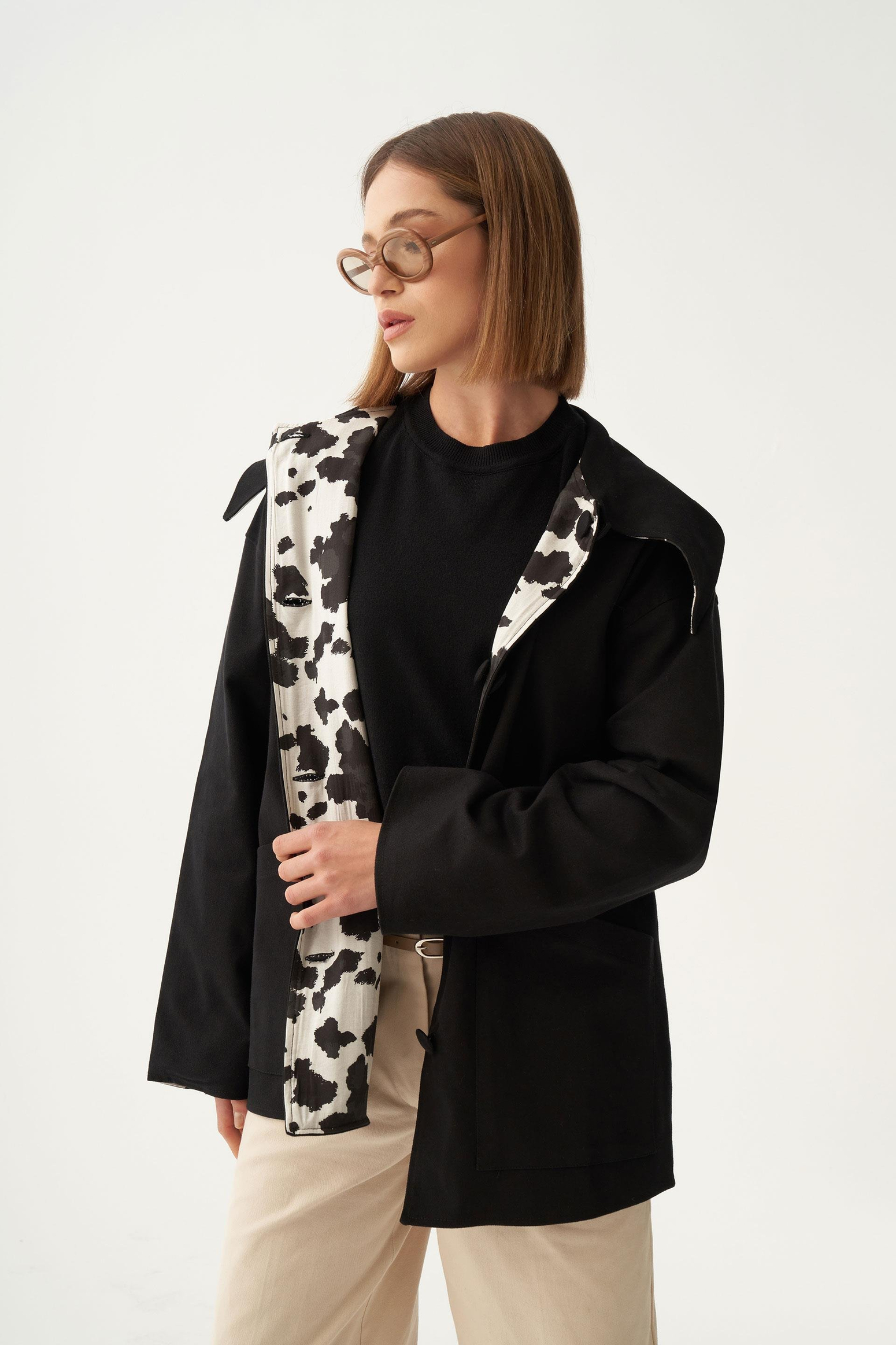 Siyah-Çift Yönlü Gabardin Kapitone Ceket