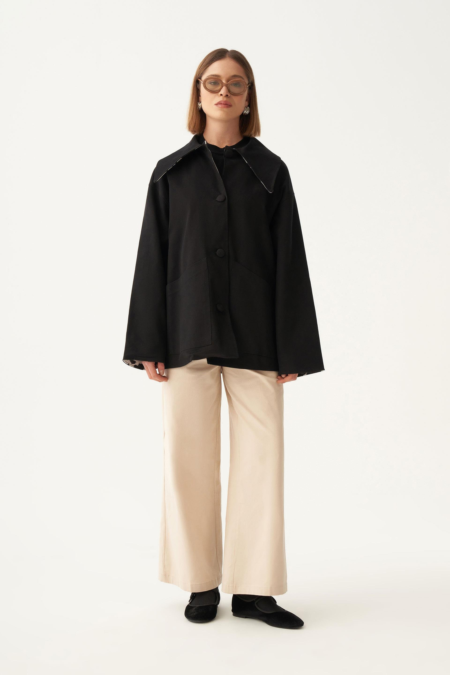 Siyah-Çift Yönlü Gabardin Kapitone Ceket