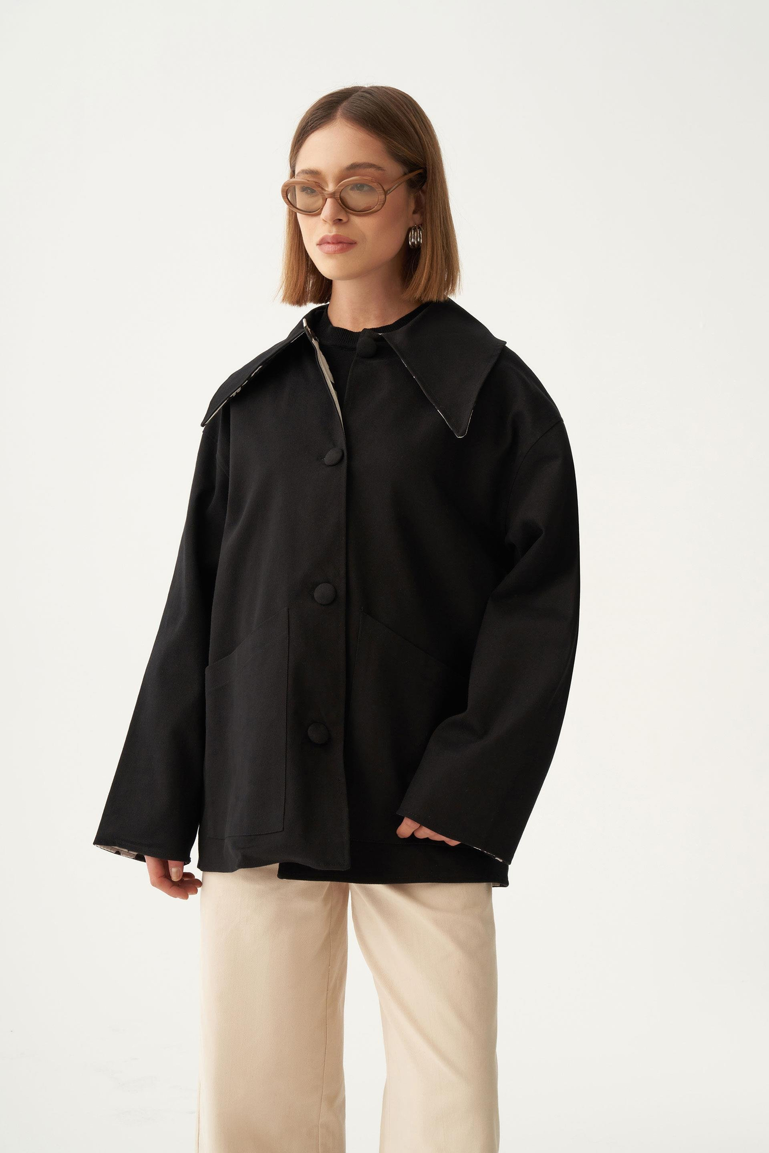 Siyah-Çift Yönlü Gabardin Kapitone Ceket