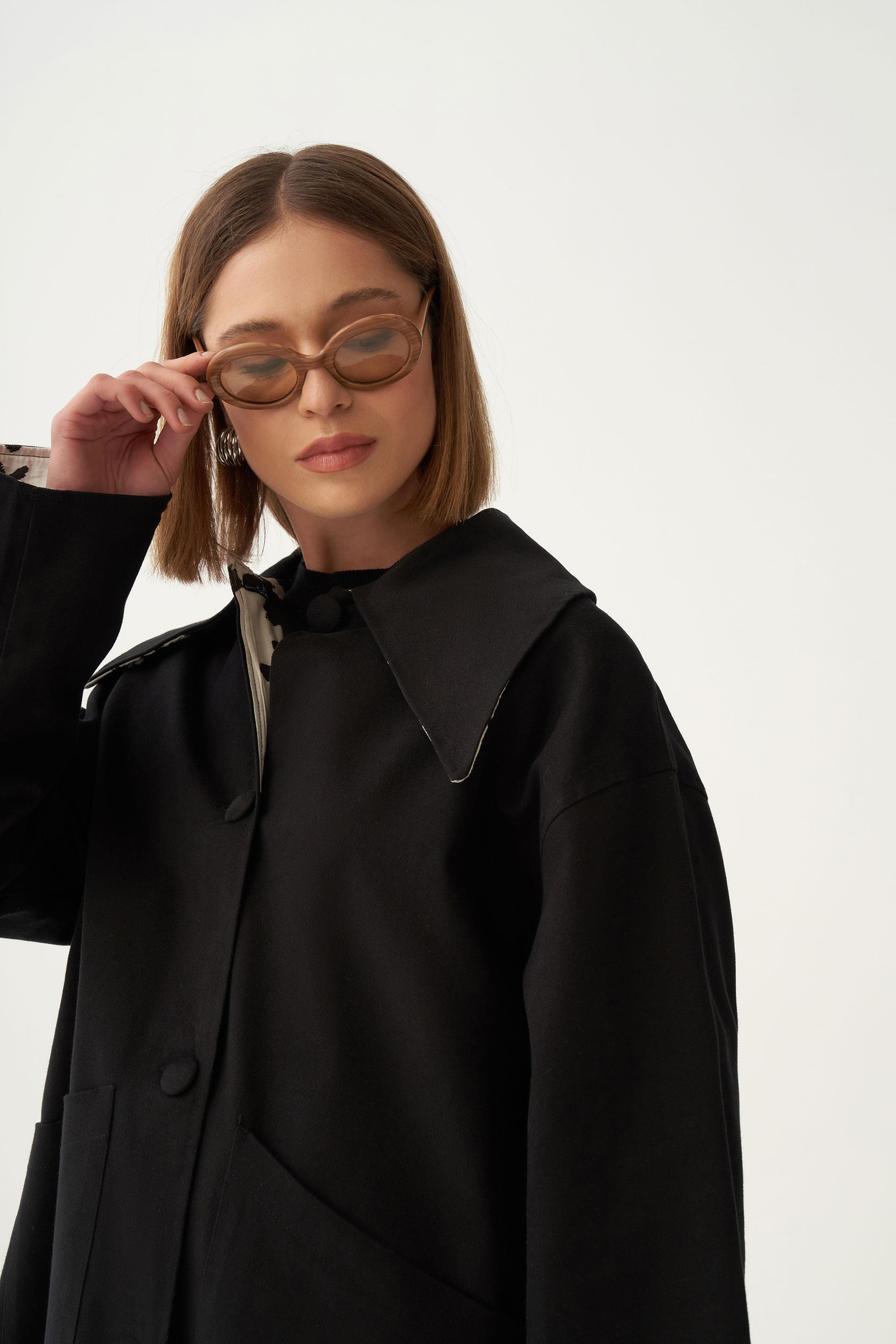 Siyah-Çift Yönlü Gabardin Kapitone Ceket