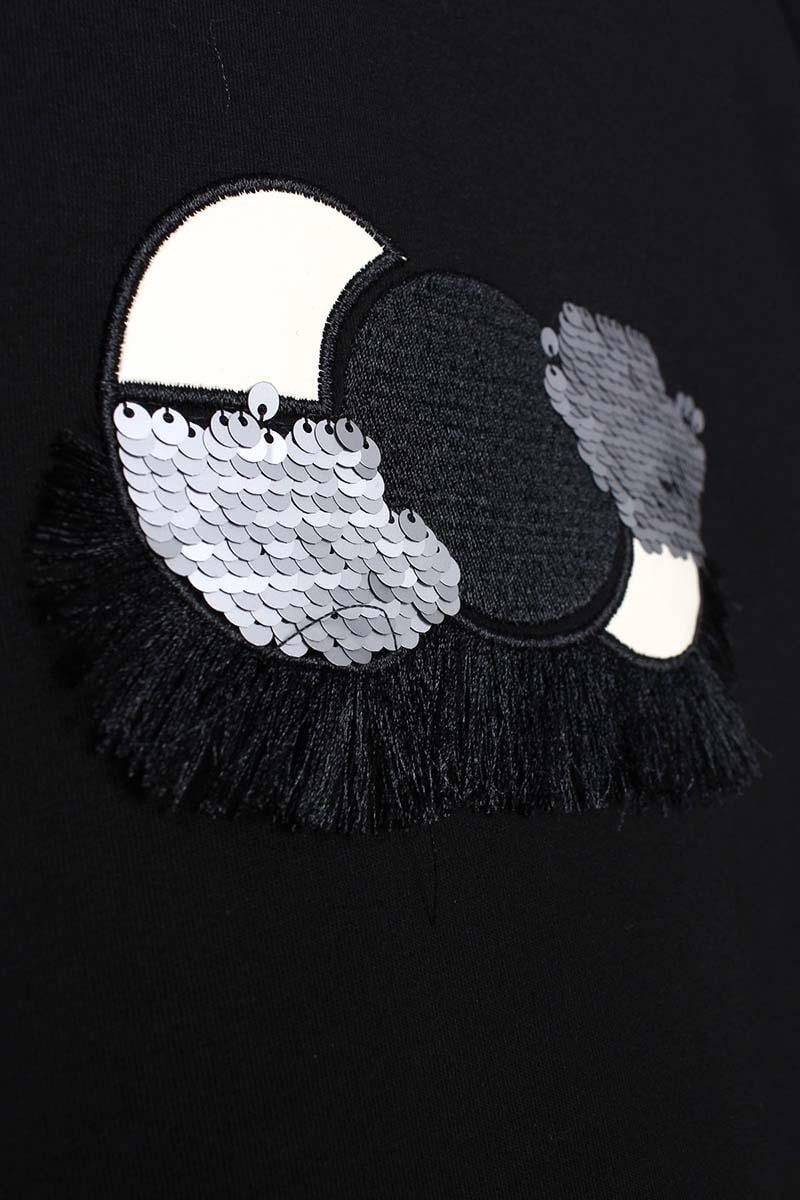 Siyah-Deri Garnili Nakışlı Tunik