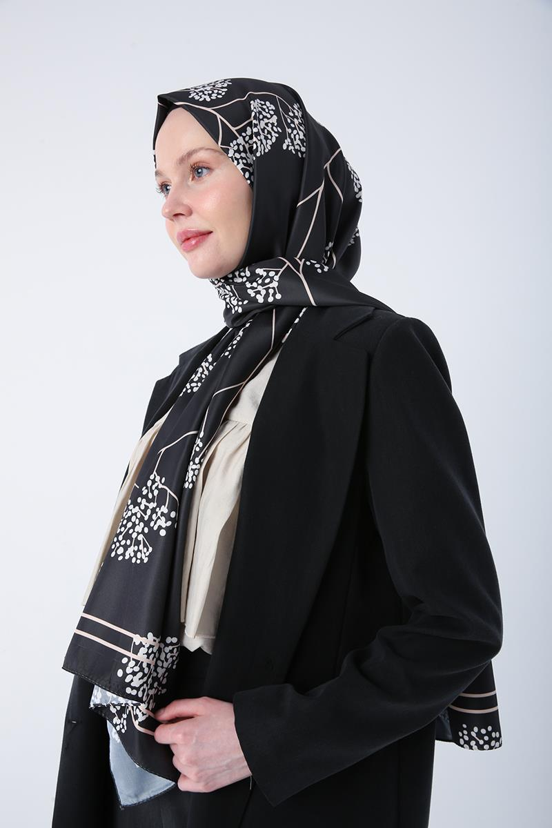 Siyah-Desenli Twill Şal