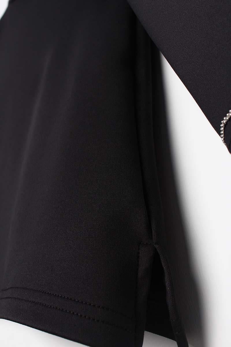 Black-High Collar Sleeve Slit Scuba Blouse