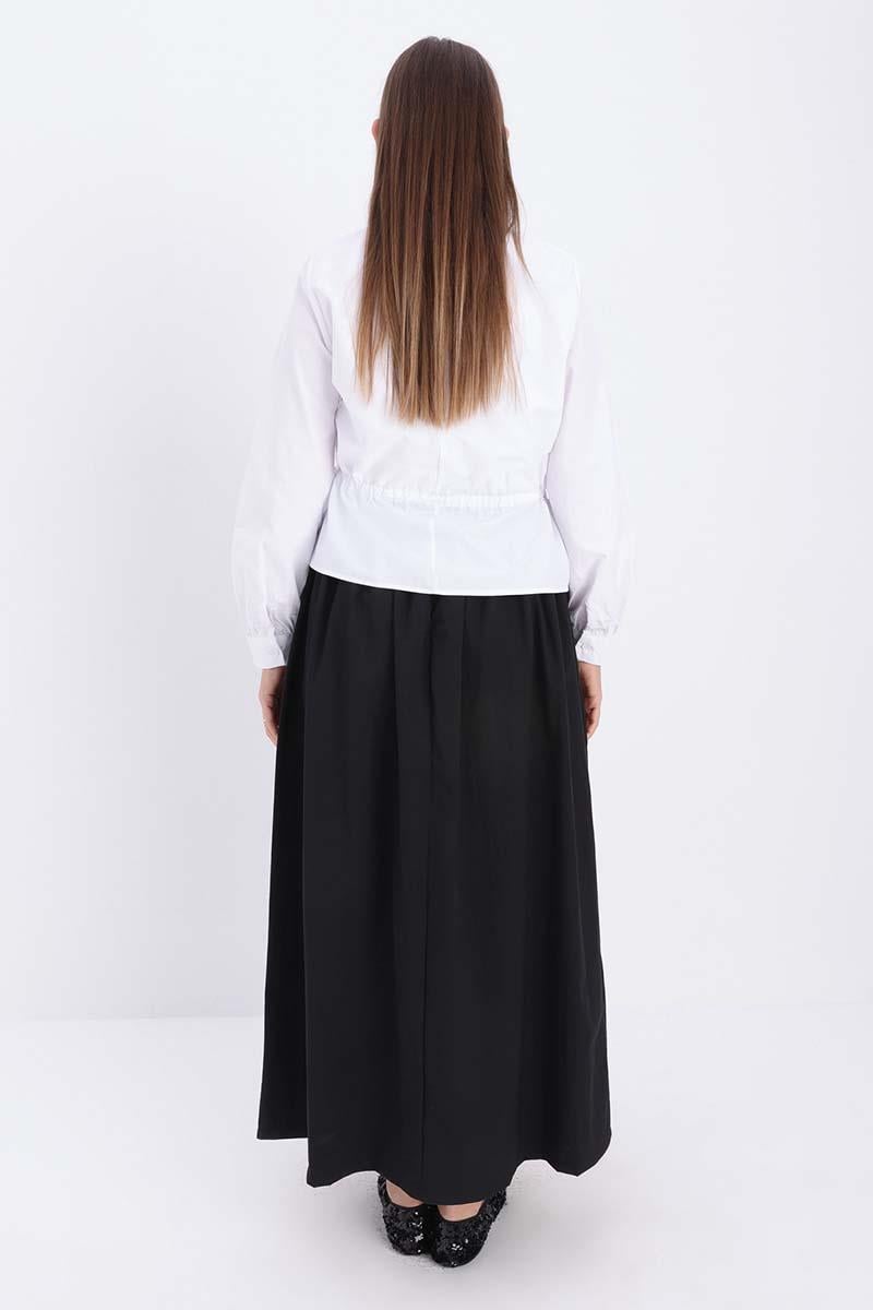 Black-Button Detailed Pleated Skirt