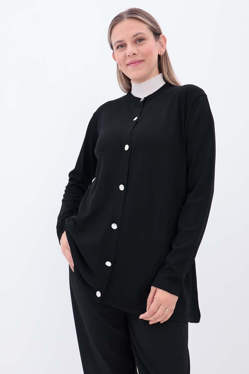 Siyah-Sakallı İplik Düğmeli Hırka