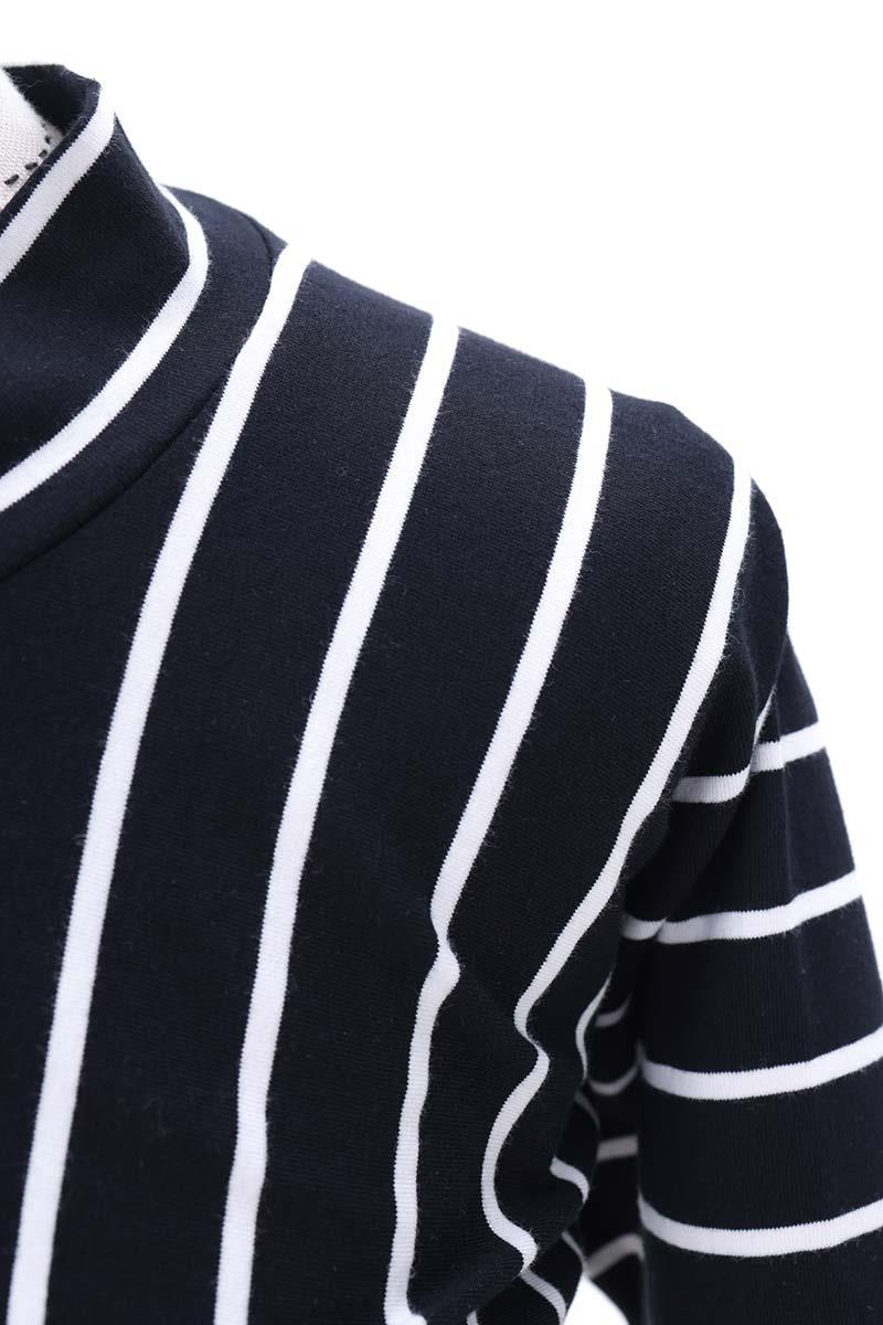 Black-Ecru-Cotton Finger Detailed Striped Long Sleeve Crop Underwear