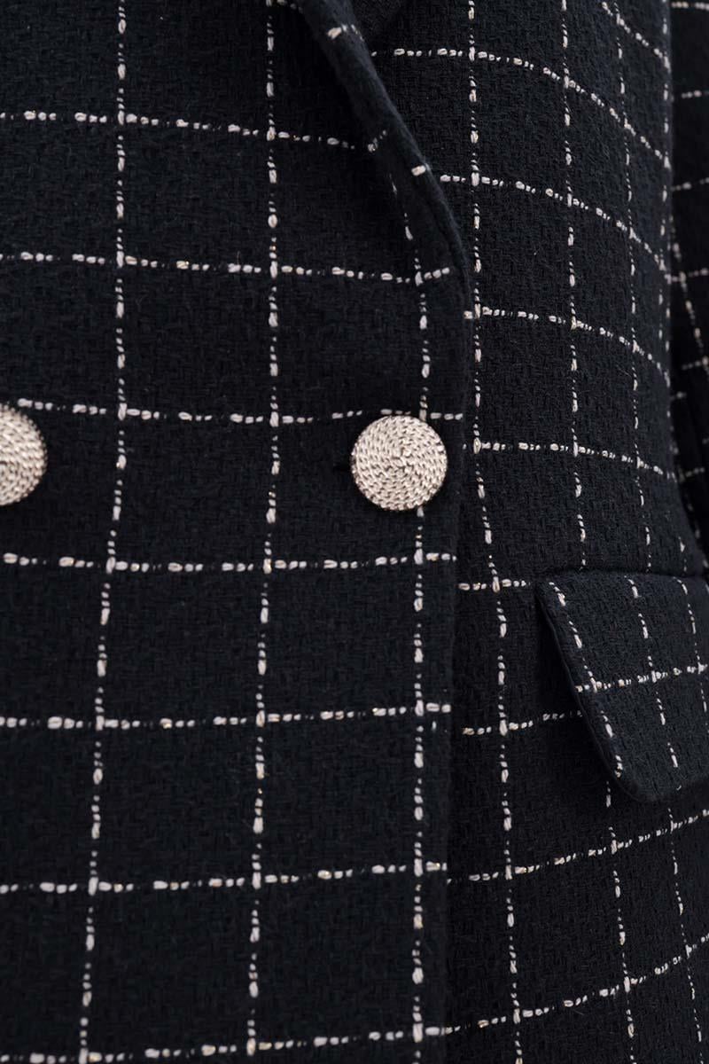 Siyah-Ekru-Simli Tüvit Kumaş Blazer Ceket