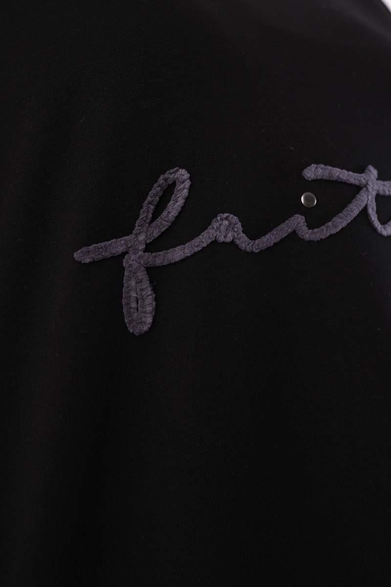 Siyah-Faıth Yazılı Nakışlı Sweat Tunik