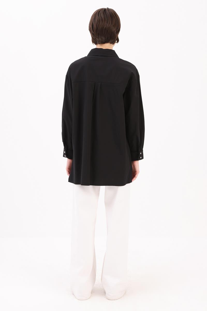 Siyah-FERMUARLI MANŞETİ DUBLELİ GÖMLEK TUNİK
