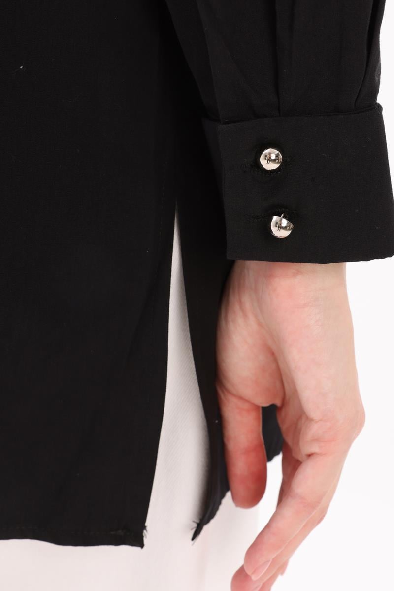 Siyah-FERMUARLI MANŞETİ DUBLELİ GÖMLEK TUNİK