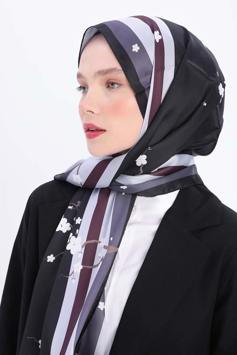 Siyah-Gri-Desenli Twill Şal