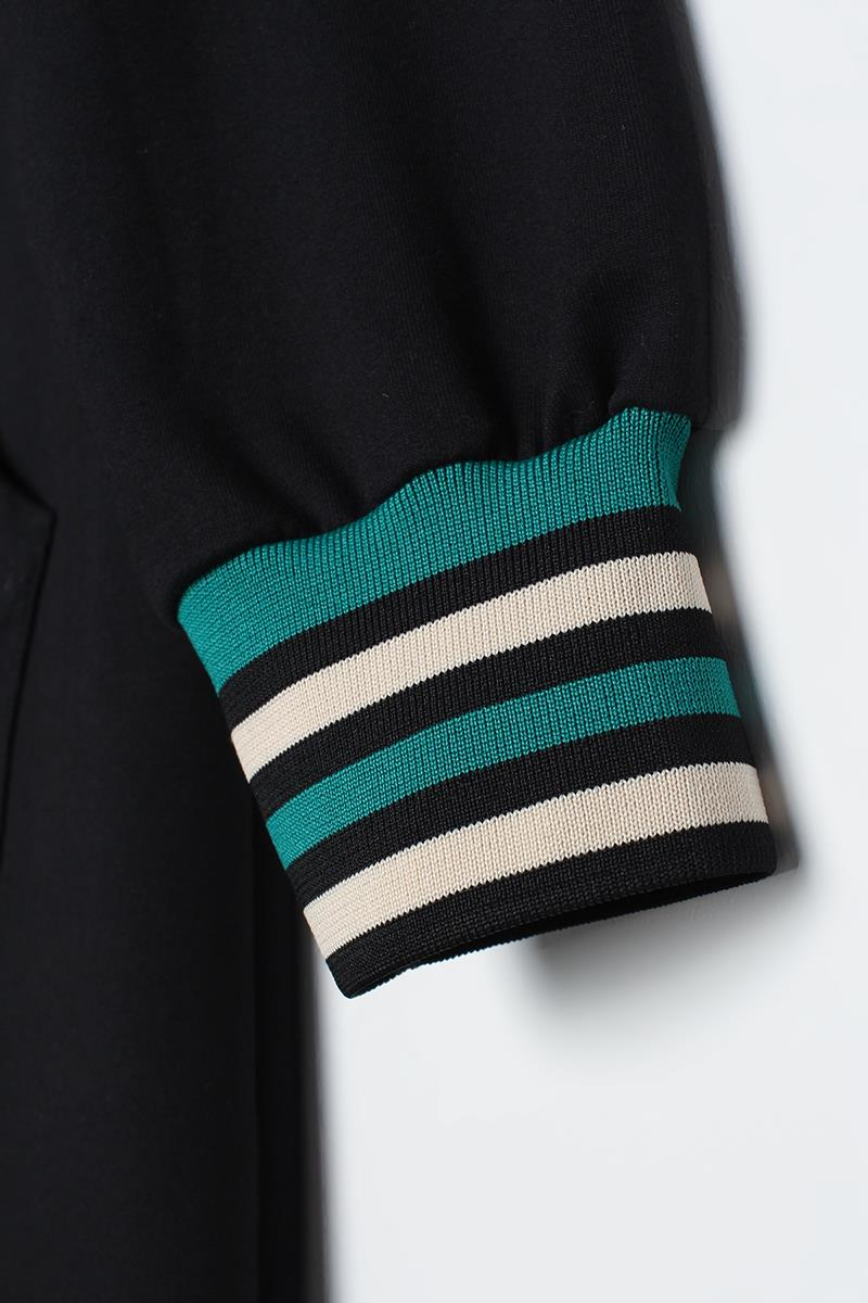Siyah-İki Renkli Kapüşonlu Sweat Tunik