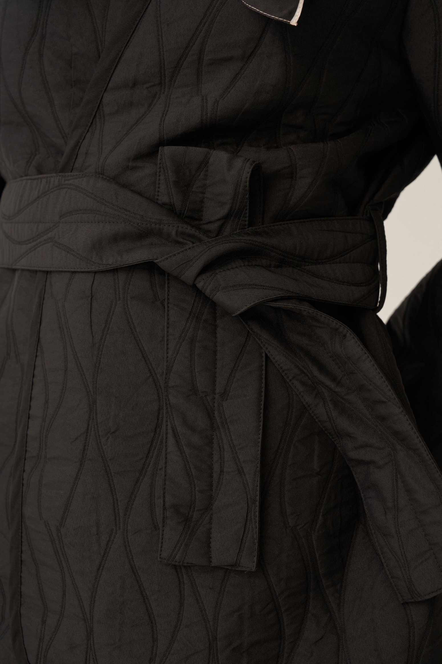 Siyah-İnce Kapitone Kruvaze Kuşaklı Ceket