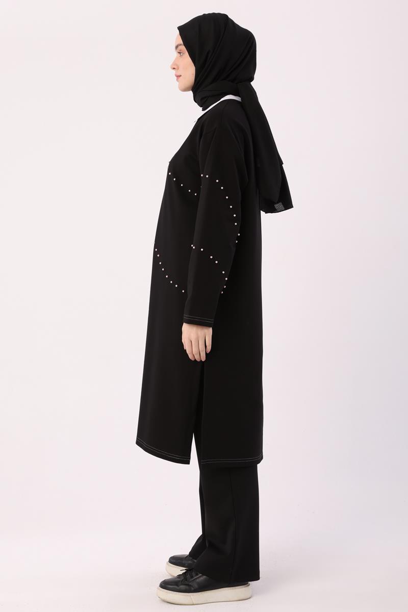 Siyah-İncili Uzun Sweat Tunik