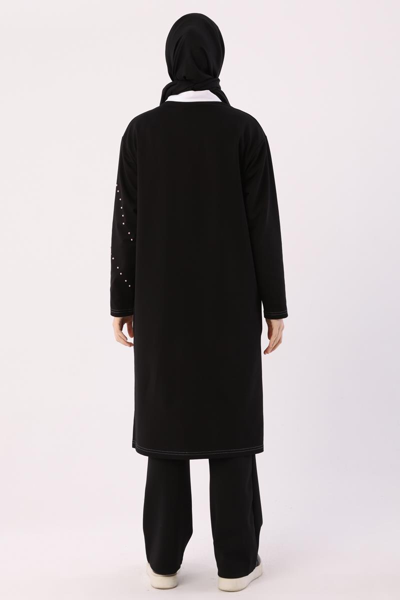 Siyah-İncili Uzun Sweat Tunik