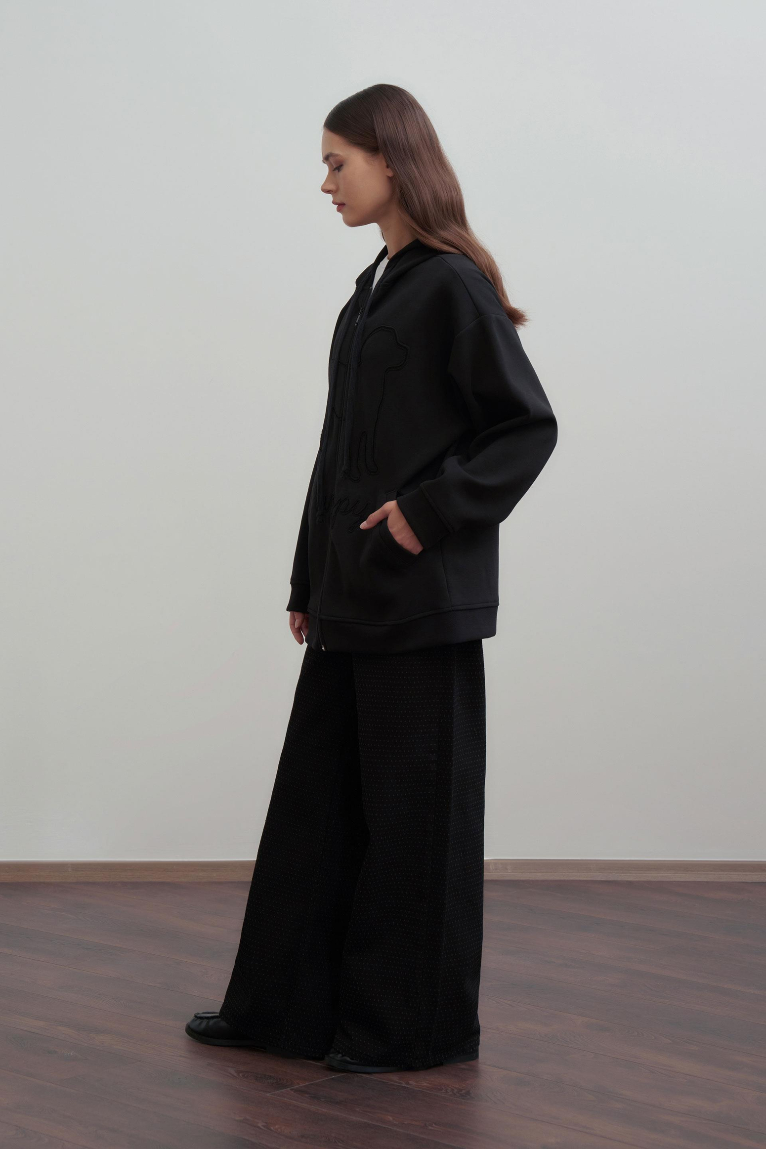 Siyah-Kanguru Cep Detaylı Sweatshirt