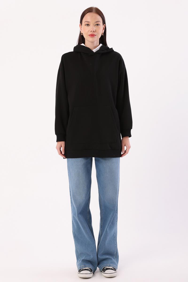 Black-Kangaroo Pocket Oversize Sweatshirt