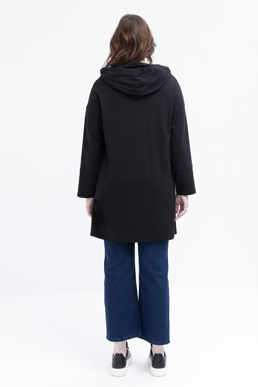Black-Hooded Sweat Tunic