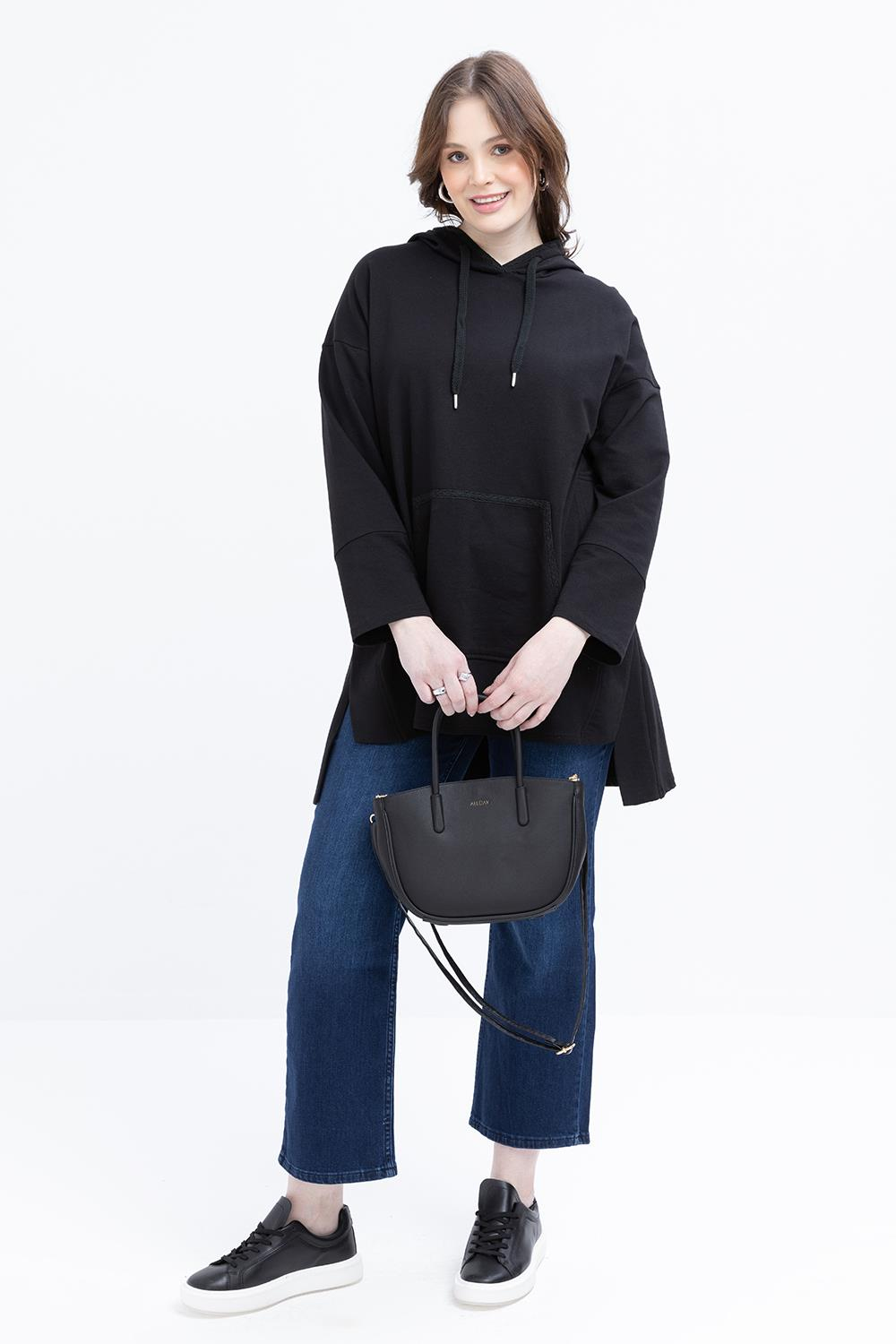 Black-Hooded Sweat Tunic