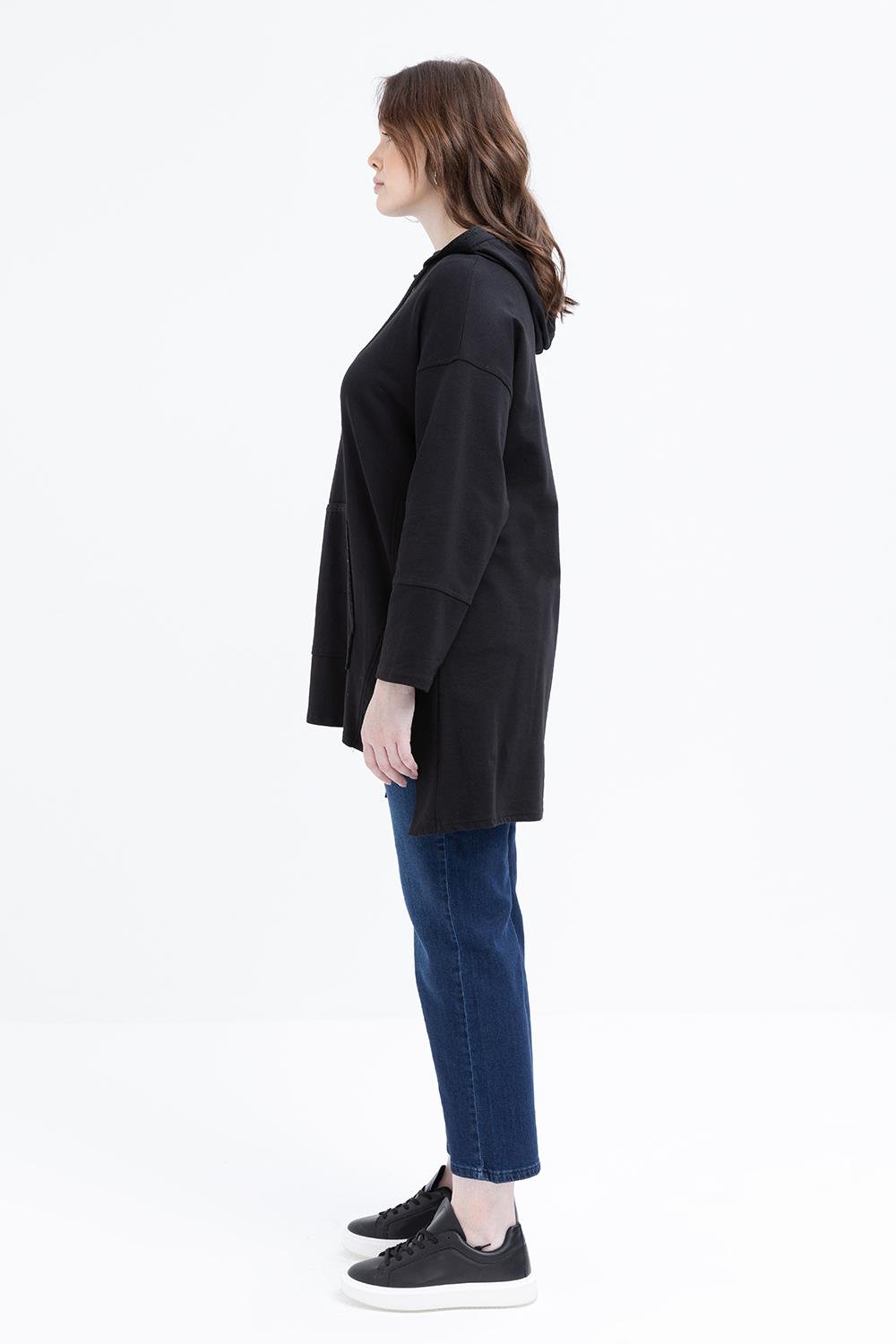 Black-Hooded Sweat Tunic