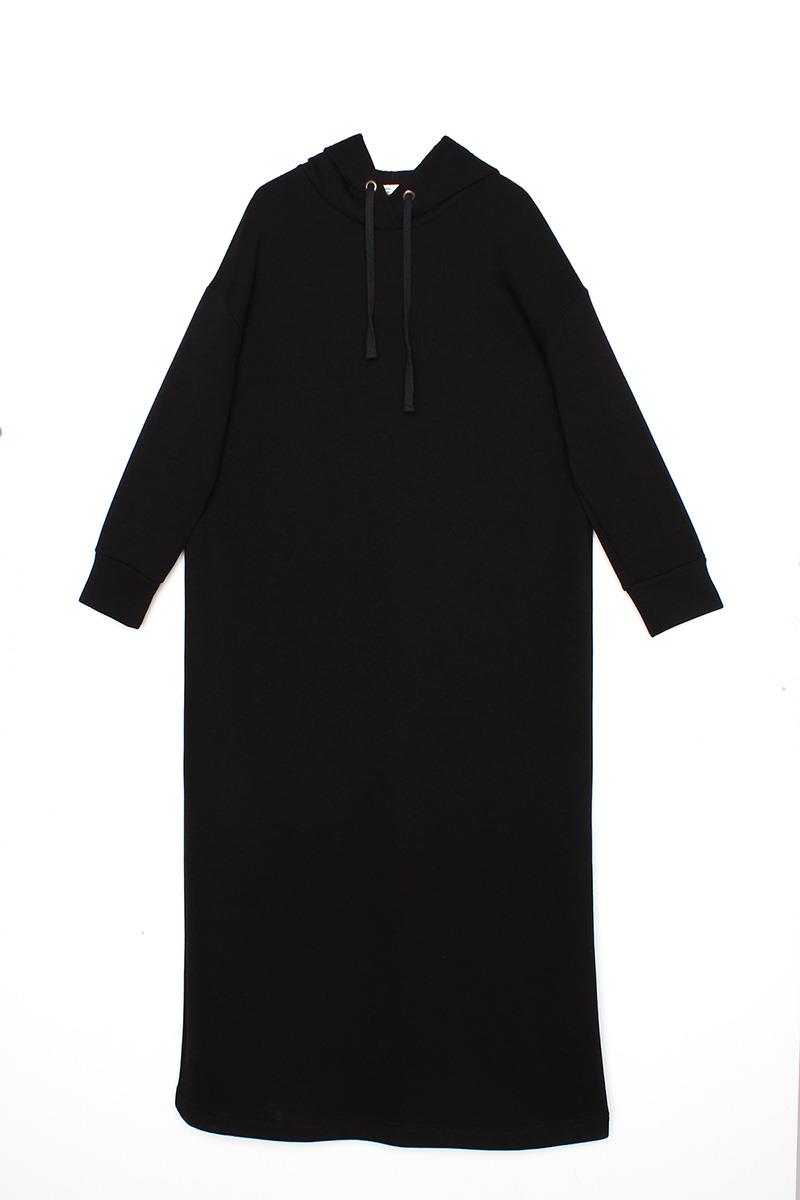Siyah-Kapüşonlu Basic Elbise