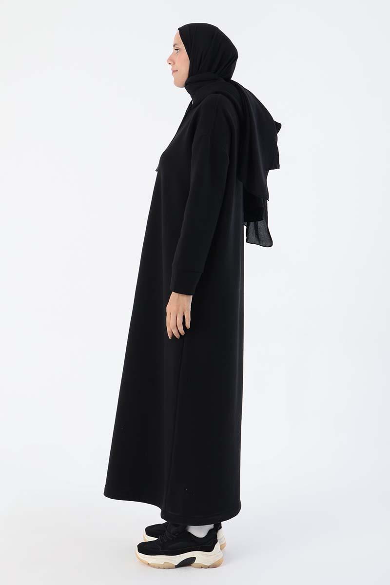 Siyah-Kapüşonlu Basic Elbise
