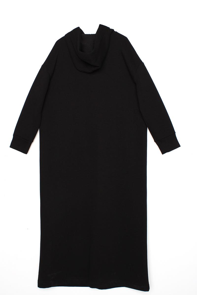 Siyah-Kapüşonlu Basic Elbise