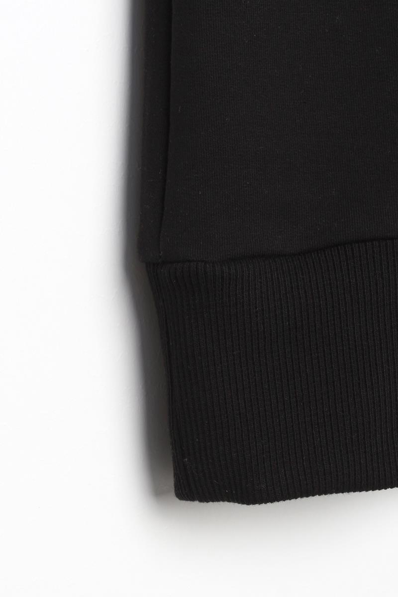 Siyah-Kapüşonlu Deri Aplikeli Sweat Tunik