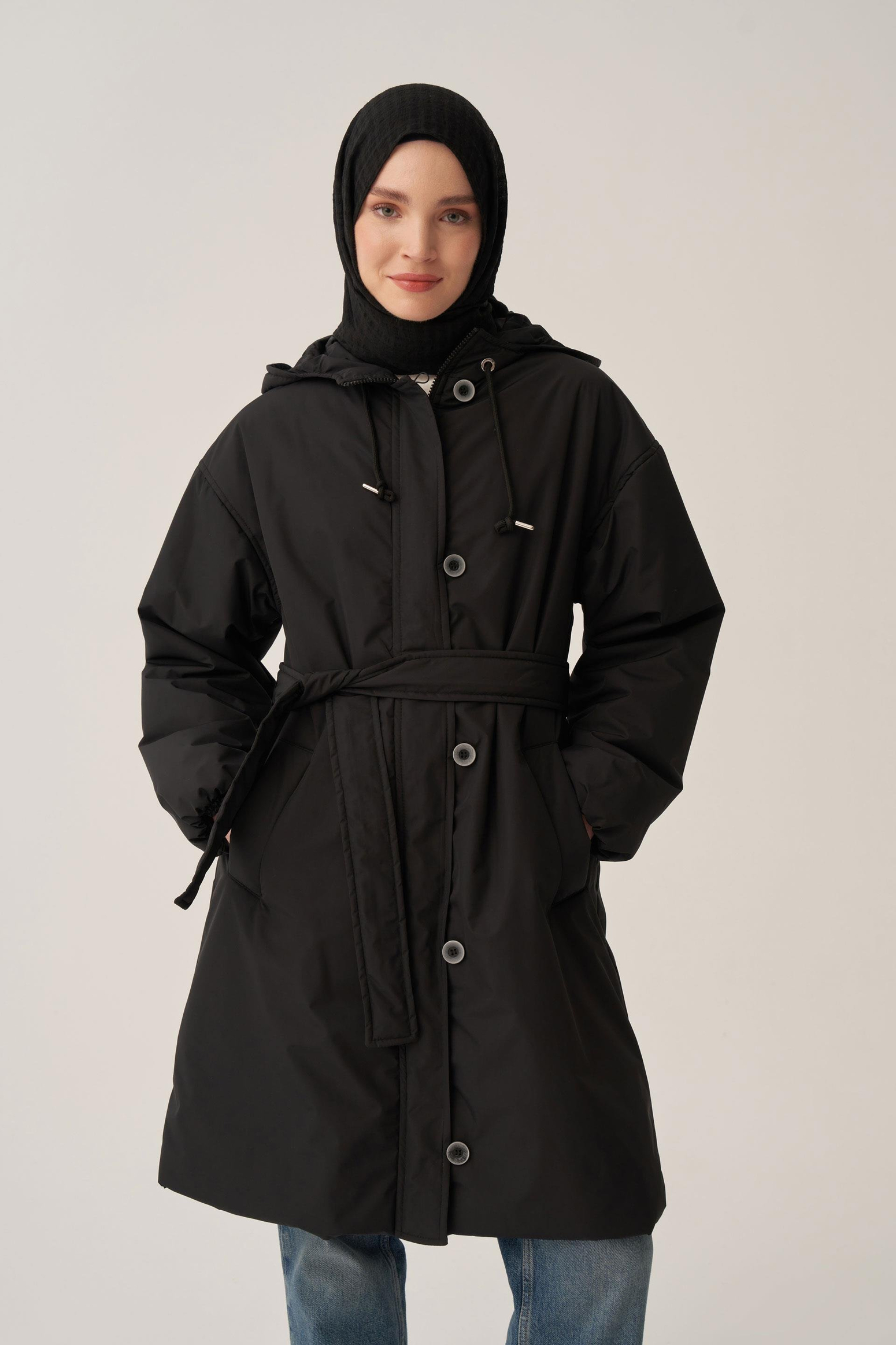 Siyah-Kemerli Relax Şişme Mont