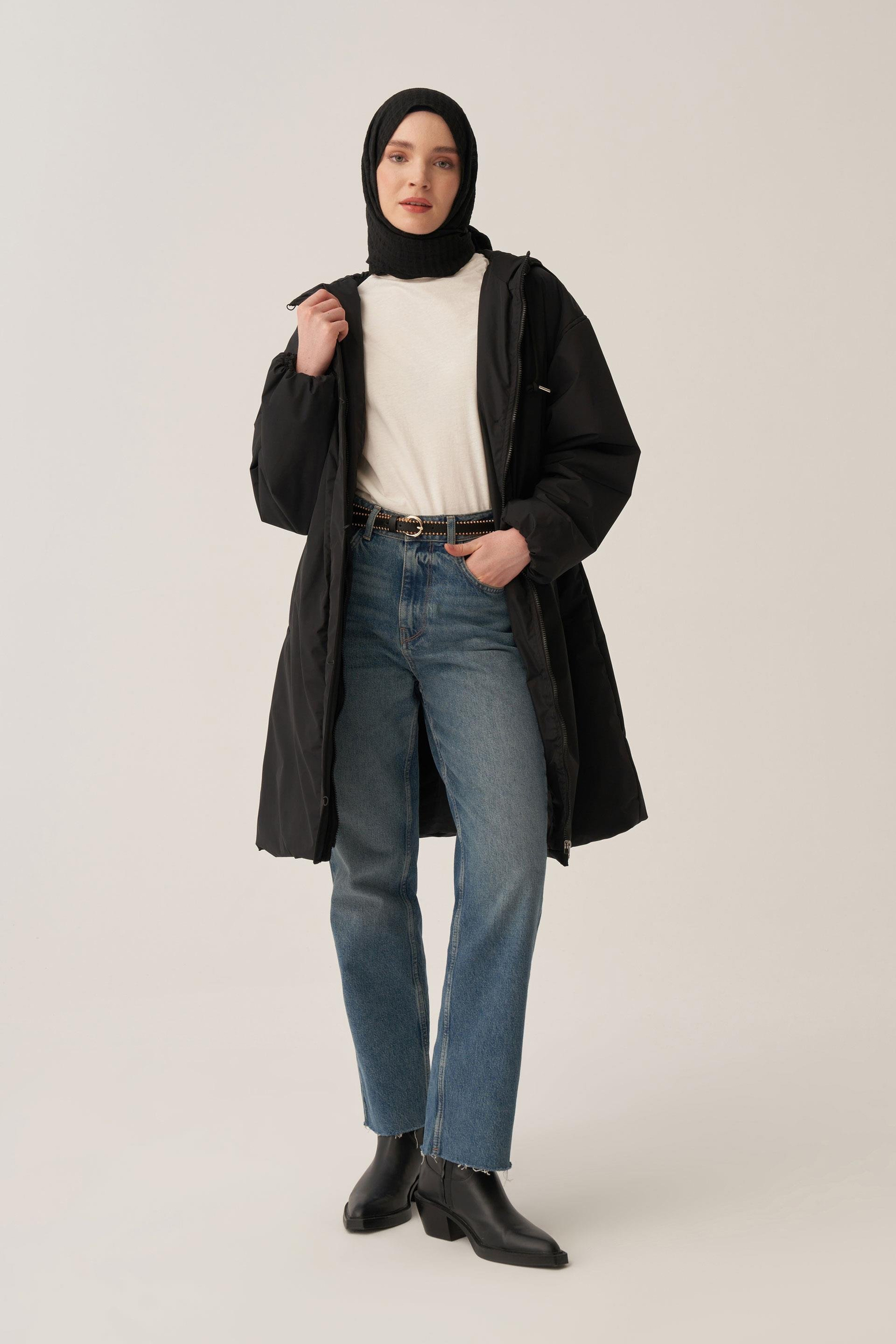 Siyah-Kemerli Relax Şişme Mont